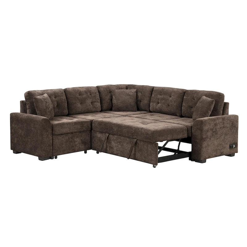 82.6-inch L-shaped Pull-out Sleeper Sofa with Wheels, USB Ports, Power Sockets - 82.6W x 82.6D x 33H
