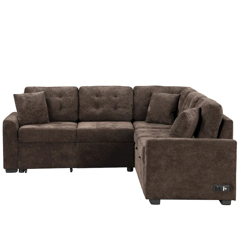 82.6-inch L-shaped Pull-out Sleeper Sofa with Wheels, USB Ports, Power Sockets - 82.6W x 82.6D x 33H