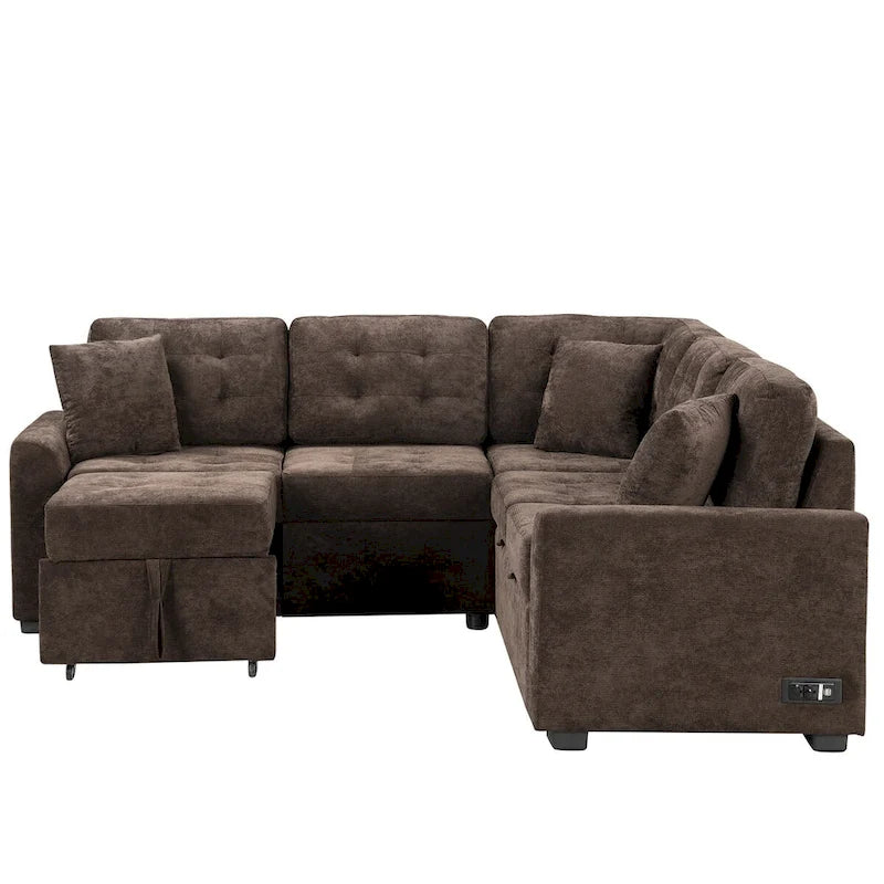 82.6-inch L-shaped Pull-out Sleeper Sofa with Wheels, USB Ports, Power Sockets - 82.6W x 82.6D x 33H