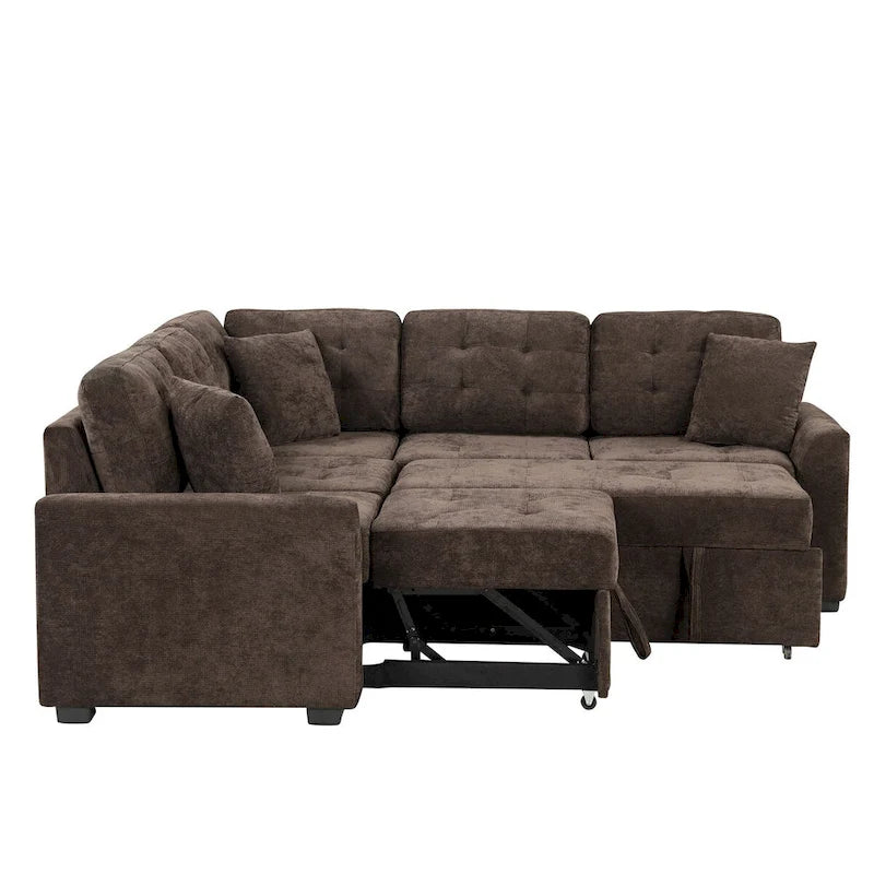 82.6-inch L-shaped Pull-out Sleeper Sofa with Wheels, USB Ports, Power Sockets - 82.6W x 82.6D x 33H