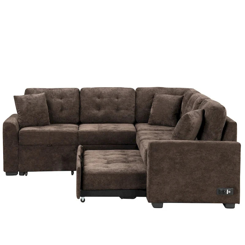 82.6-inch L-shaped Pull-out Sleeper Sofa with Wheels, USB Ports, Power Sockets - 82.6W x 82.6D x 33H