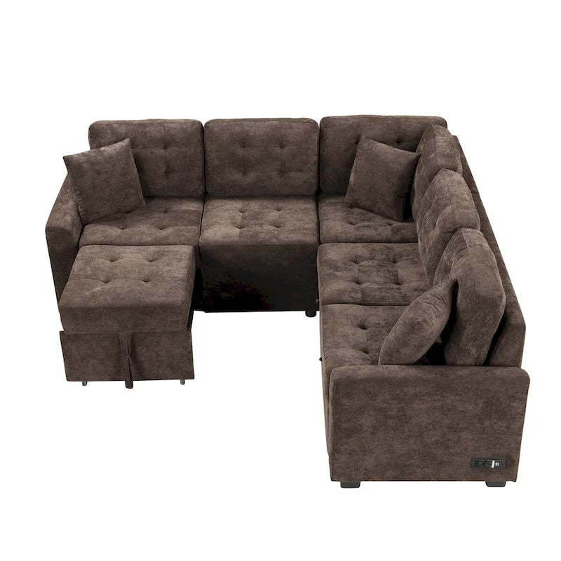 82.6-inch L-shaped Pull-out Sleeper Sofa with Wheels, USB Ports, Power Sockets - 82.6W x 82.6D x 33H