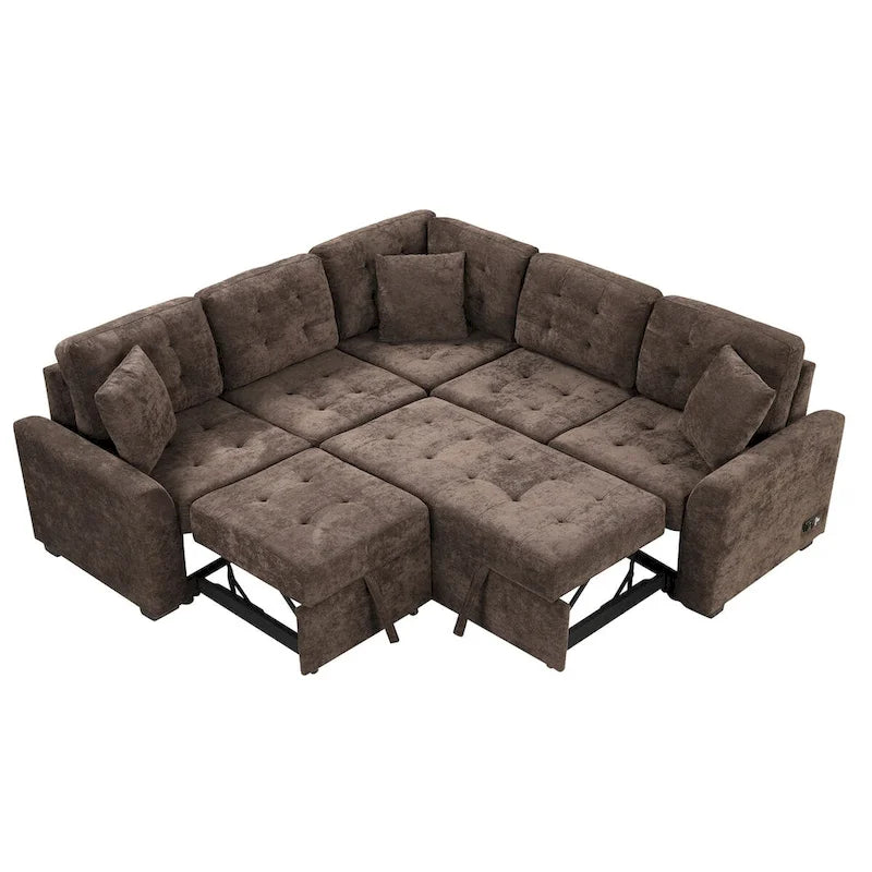 82.6-inch L-shaped Pull-out Sleeper Sofa with Wheels, USB Ports, Power Sockets - 82.6W x 82.6D x 33H