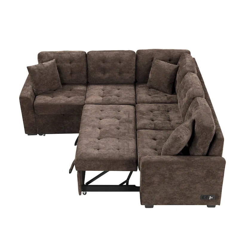 82.6-inch L-shaped Pull-out Sleeper Sofa with Wheels, USB Ports, Power Sockets - 82.6W x 82.6D x 33H