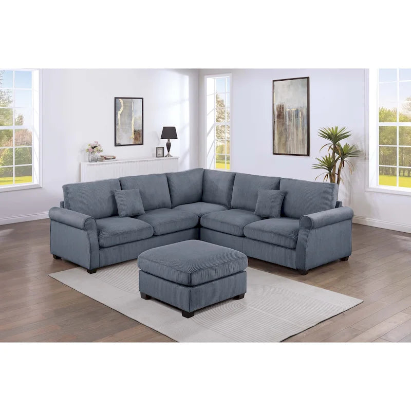 4-Piece L-Shaped Sectional Sofa with Ottoman