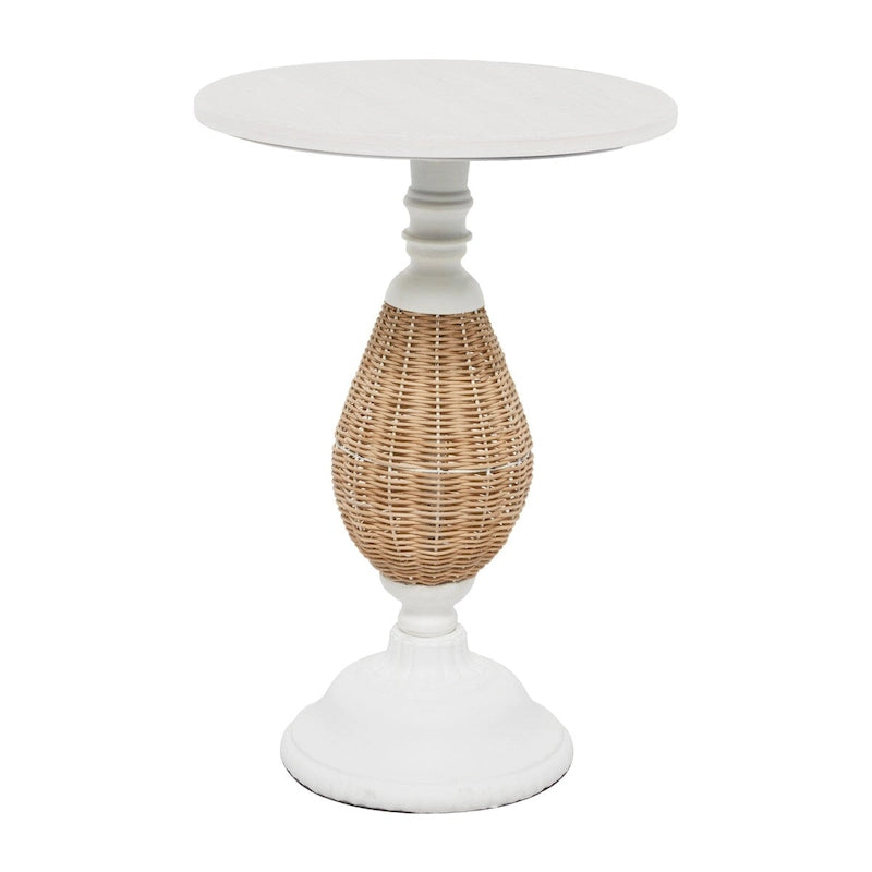 Table d'appoint en bois avec piètement en métal noir et rotin – Brun ou Blanc