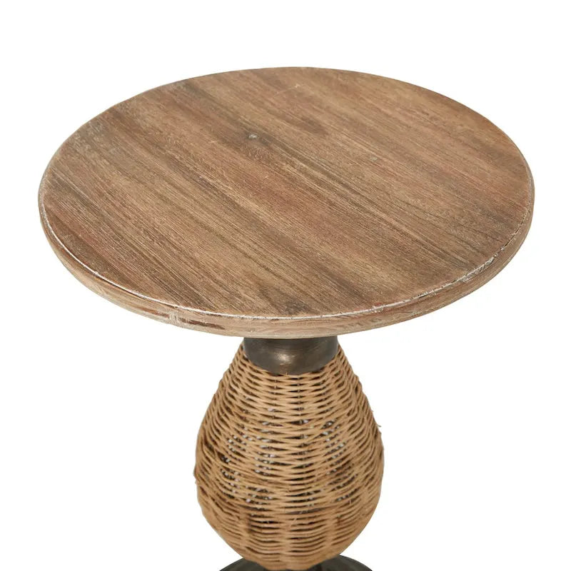 Wood Accent Table with Black Metal and Rattan Base - Brown or White - Roche River Decor