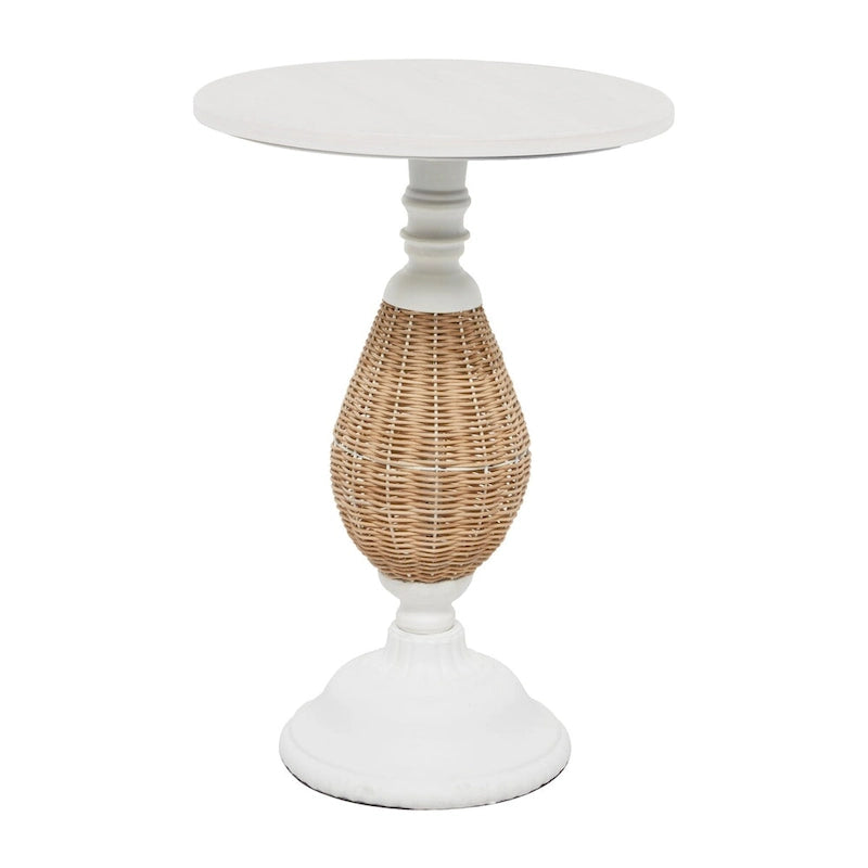 Wood Accent Table with Black Metal and Rattan Base - Brown or White - Roche River Decor