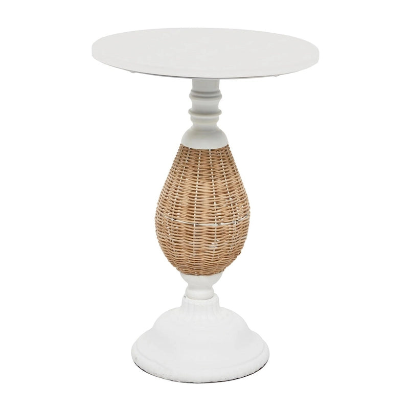 Wood Accent Table with Black Metal and Rattan Base - Brown or White - Roche River Decor