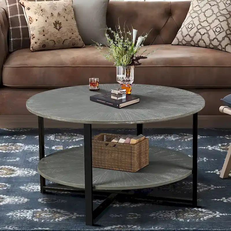 Round Coffee Table With 2-Tier Storage