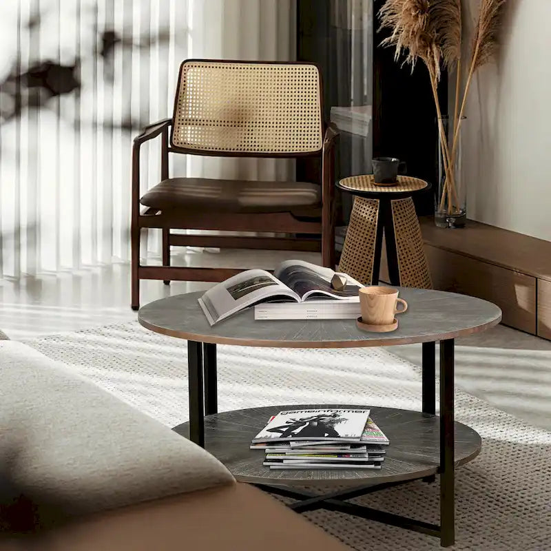 Round Coffee Table With 2-Tier Storage