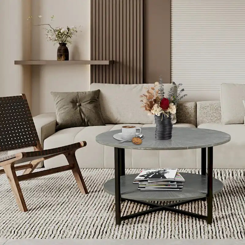 Round Coffee Table With 2-Tier Storage