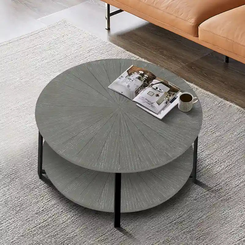 Round Coffee Table With 2-Tier Storage