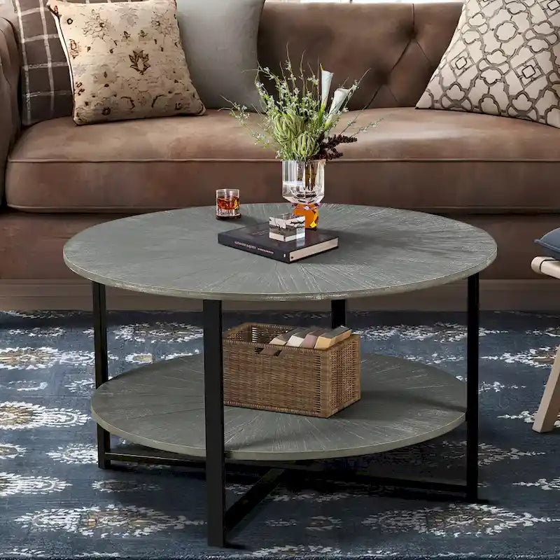 Round Coffee Table With 2-Tier Storage