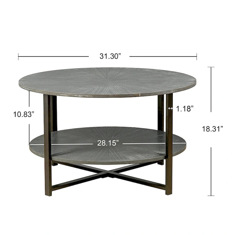 Round Coffee Table With 2-Tier Storage