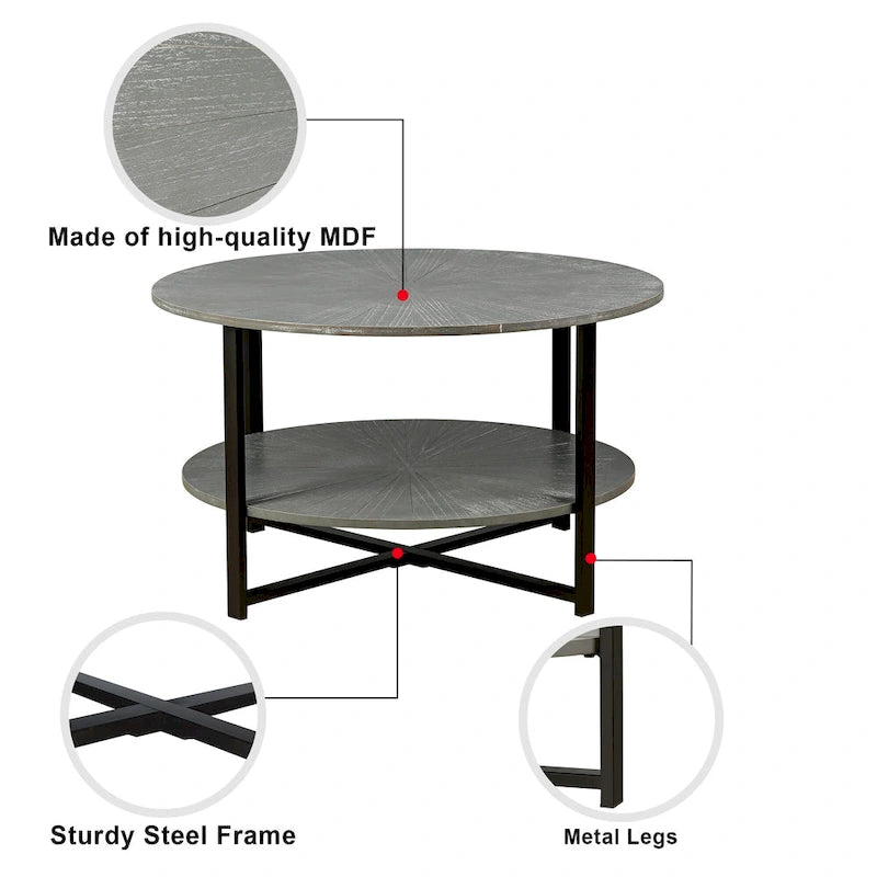 Round Coffee Table With 2-Tier Storage