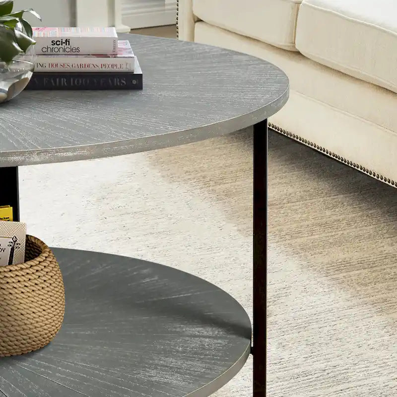 Round Coffee Table With 2-Tier Storage