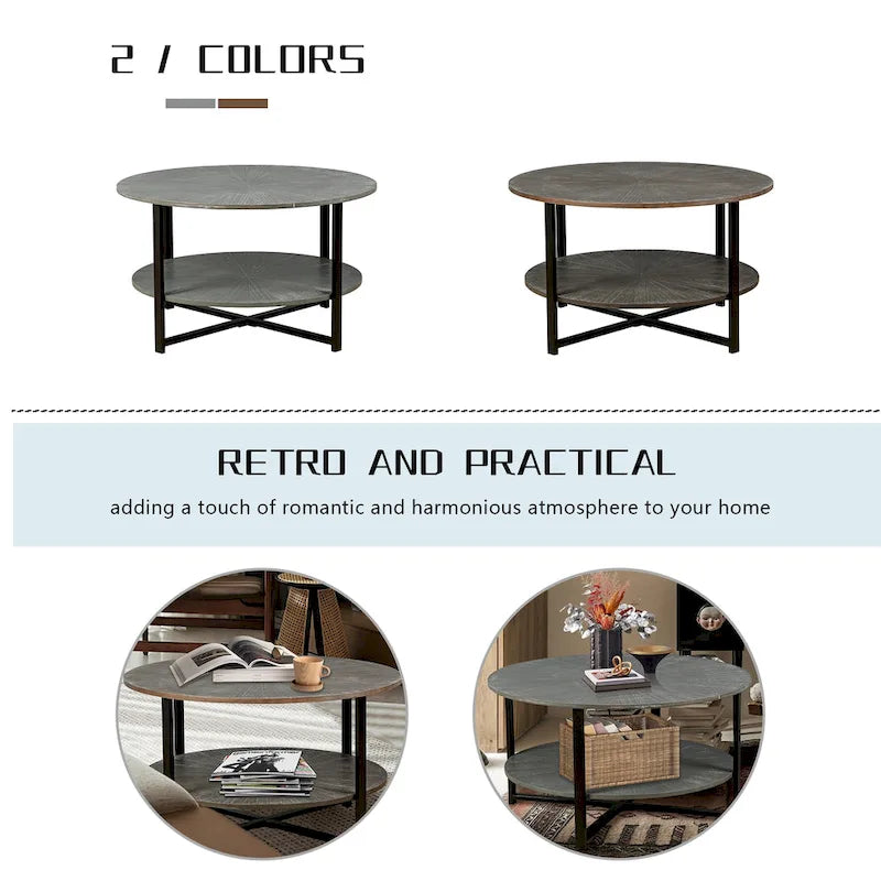 Round Coffee Table With 2-Tier Storage