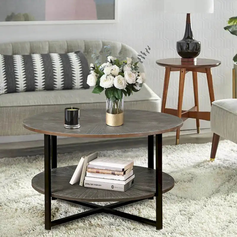 Round Coffee Table With 2-Tier Storage