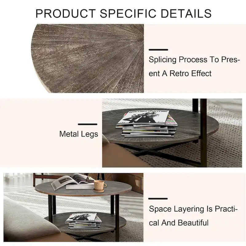 Round Coffee Table With 2-Tier Storage