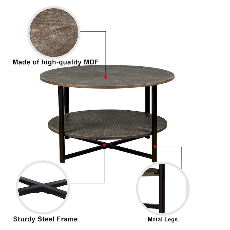 Round Coffee Table With 2-Tier Storage