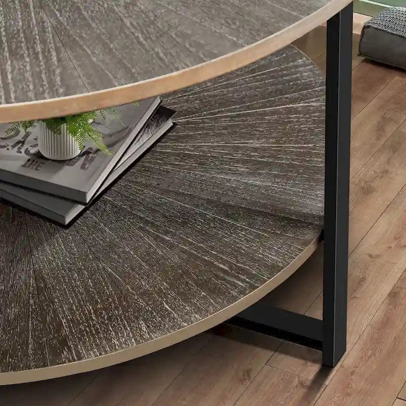 Round Coffee Table With 2-Tier Storage