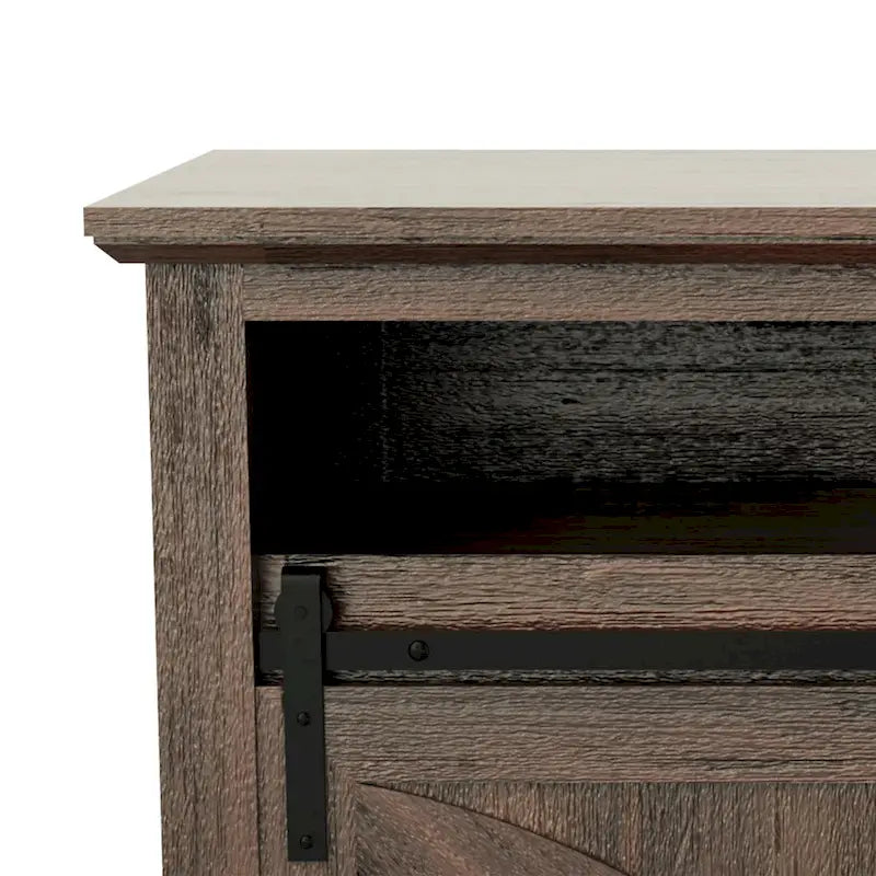 68 Walnut Sliding Barn Door TV Stand Console with Storage Open Compartment