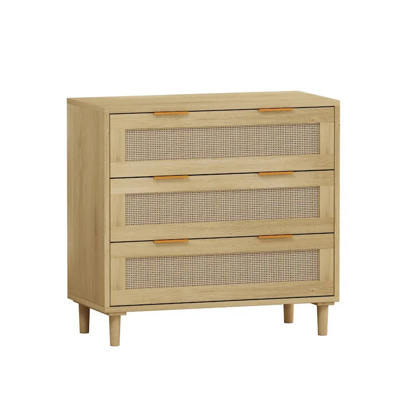 Oak 3-drawers Rattan Storage Cabinet - 31.5L x 15.55W x 30.12H