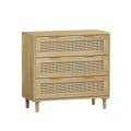 Oak 3-drawers Rattan Storage Cabinet - 31.5L x 15.55W x 30.12H
