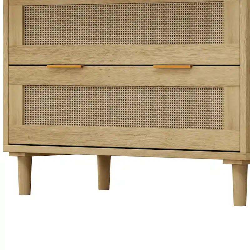 Oak 3-drawers Rattan Storage Cabinet - 31.5L x 15.55W x 30.12H