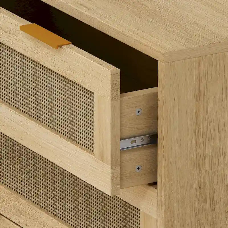 Oak 3-drawers Rattan Storage Cabinet - 31.5L x 15.55W x 30.12H