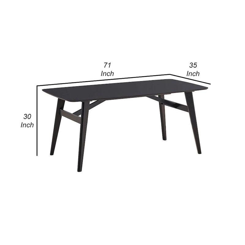 Iora 71 Inch Dining Table, Industrial Style, Rounded Corners, Black Wood