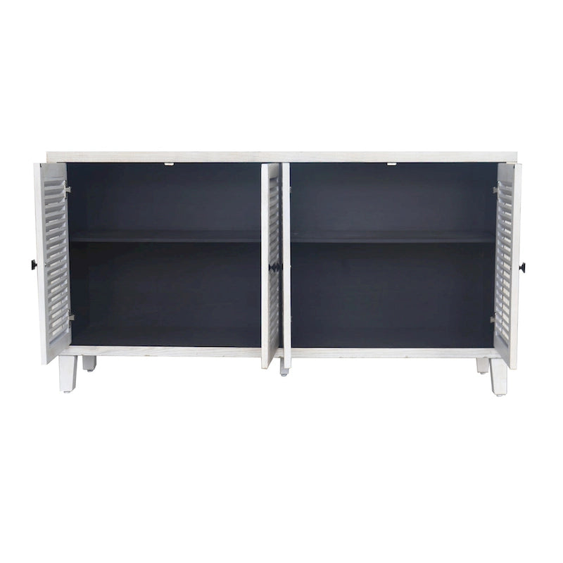 60-in Farmhouse Natural Wood Wash 4 Shutter Door Wooden Sideboard Buffet Server Accent Storage Cabinet