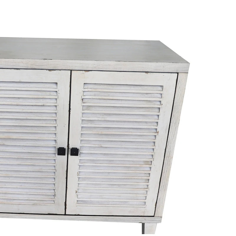 60-in Farmhouse Natural Wood Wash 4 Shutter Door Wooden Sideboard Buffet Server Accent Storage Cabinet