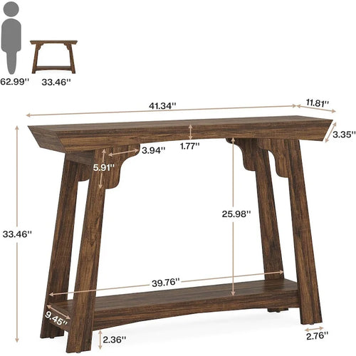 Console étroite à 2 niveaux avec étagère de rangement