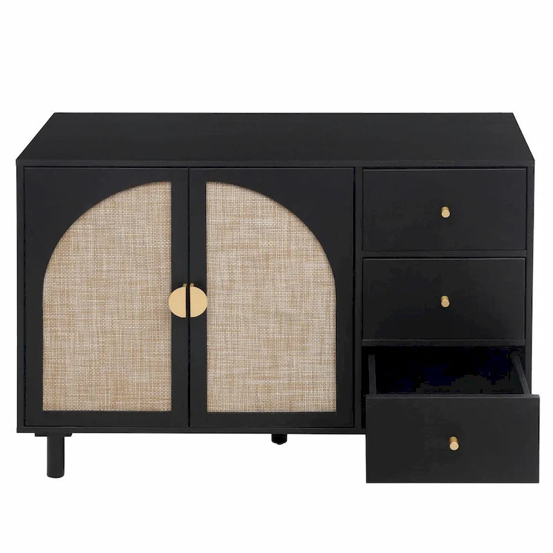 2 Doors Rattan Storage Cabinet with Adjustable Shelves and 3 Drawers