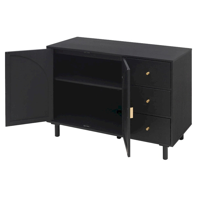 2 Doors Rattan Storage Cabinet with Adjustable Shelves and 3 Drawers