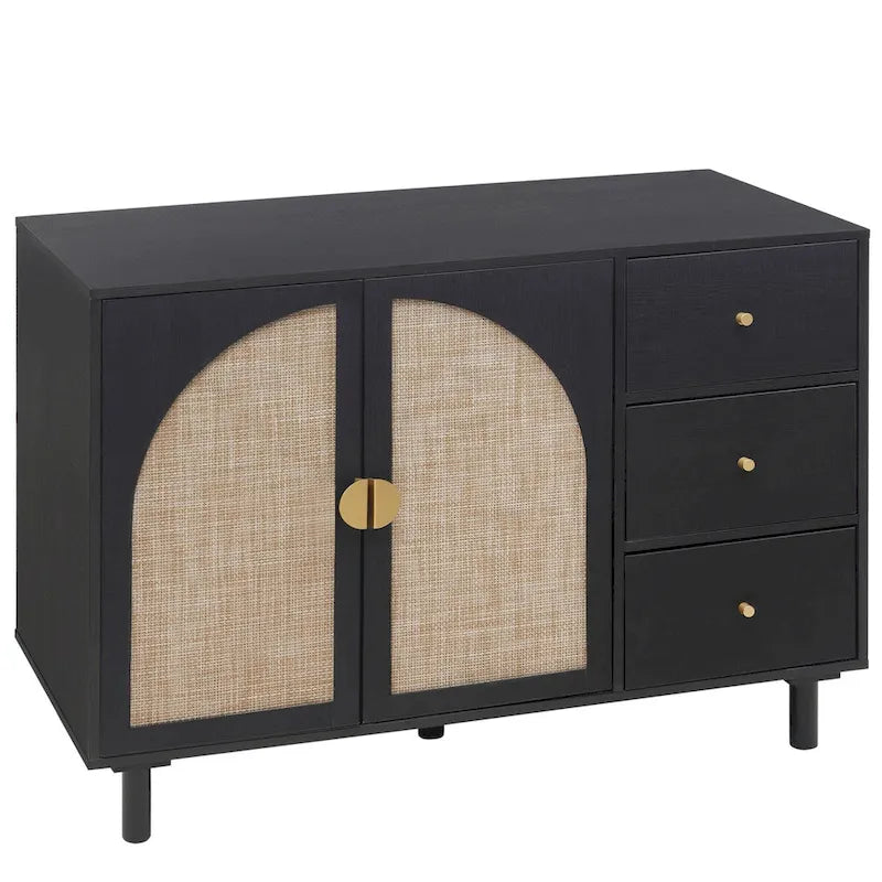 2 Doors Rattan Storage Cabinet with Adjustable Shelves and 3 Drawers
