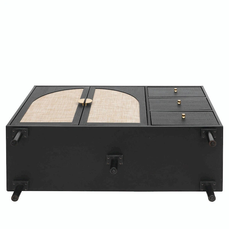 2 Doors Rattan Storage Cabinet with Adjustable Shelves and 3 Drawers