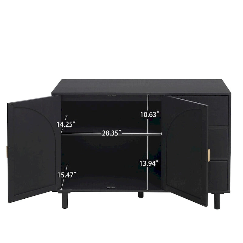 2 Doors Rattan Storage Cabinet with Adjustable Shelves and 3 Drawers