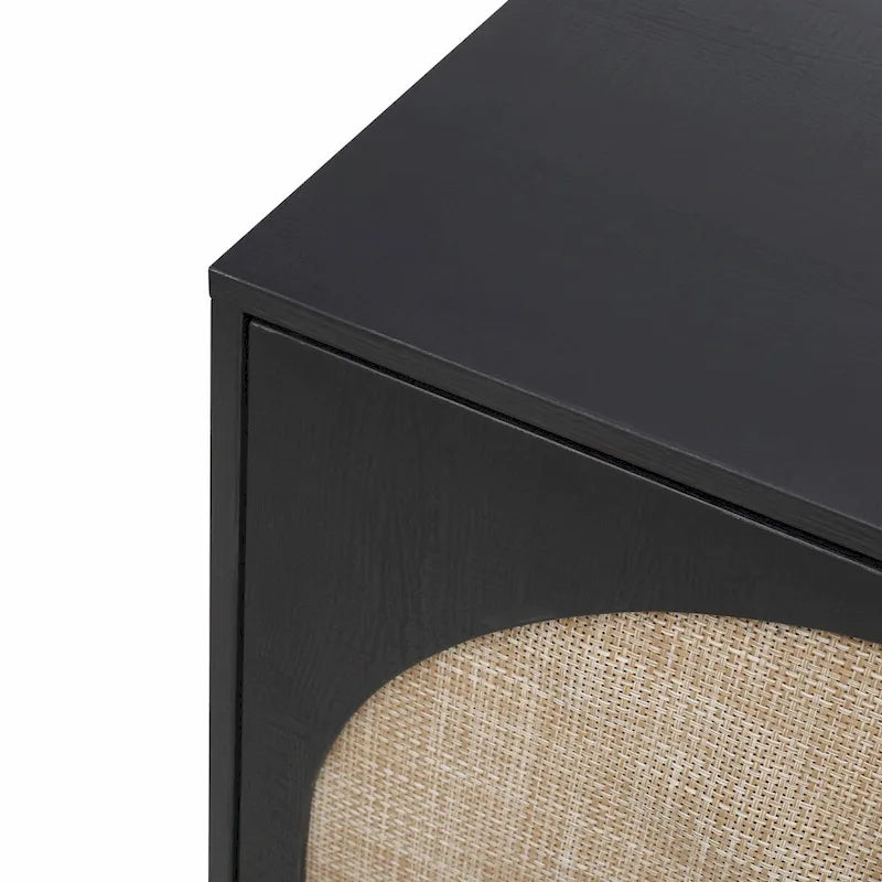 2 Doors Rattan Storage Cabinet with Adjustable Shelves and 3 Drawers