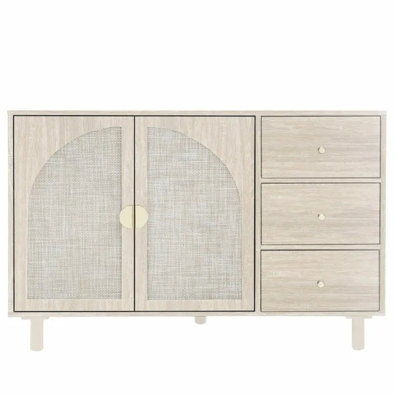2 Doors Rattan Storage Cabinet with Adjustable Shelves and 3 Drawers
