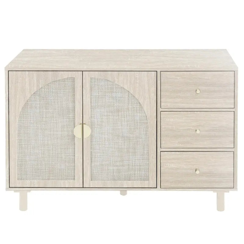 2 Doors Rattan Storage Cabinet with Adjustable Shelves and 3 Drawers