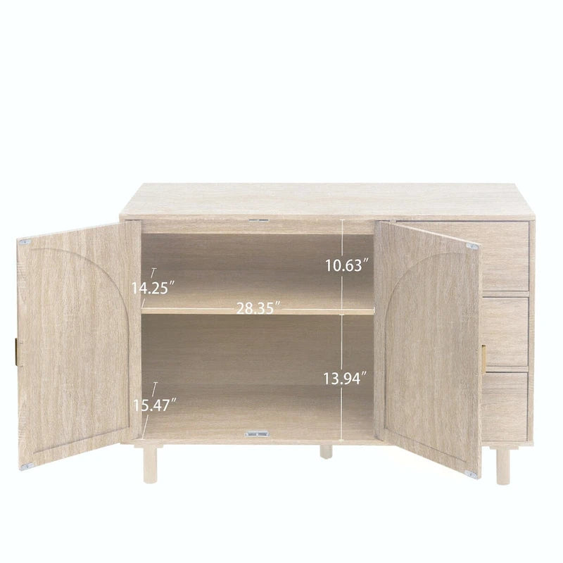 2 Doors Rattan Storage Cabinet with Adjustable Shelves and 3 Drawers