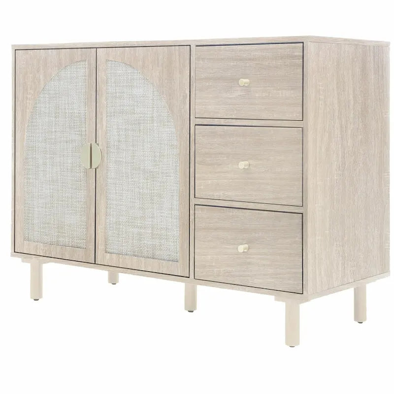 2 Doors Rattan Storage Cabinet with Adjustable Shelves and 3 Drawers