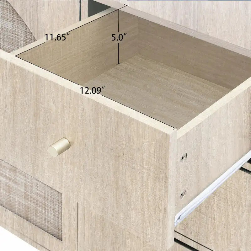 2 Doors Rattan Storage Cabinet with Adjustable Shelves and 3 Drawers