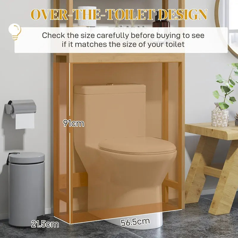HOMCOM Bamboo Over the Toilet Storage Cabinet, Over Toilet Bathroom Organizer with Slatted Doors, Adjustable Shelf